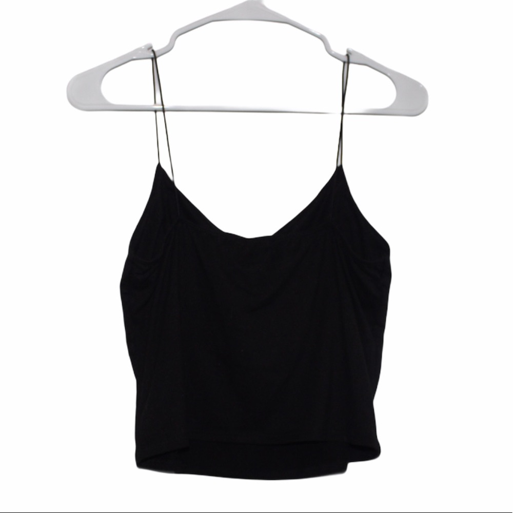 tiny black spaghetti strap crop top